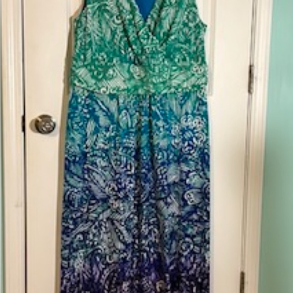 Chaps Blue and Green Maxi Sundress